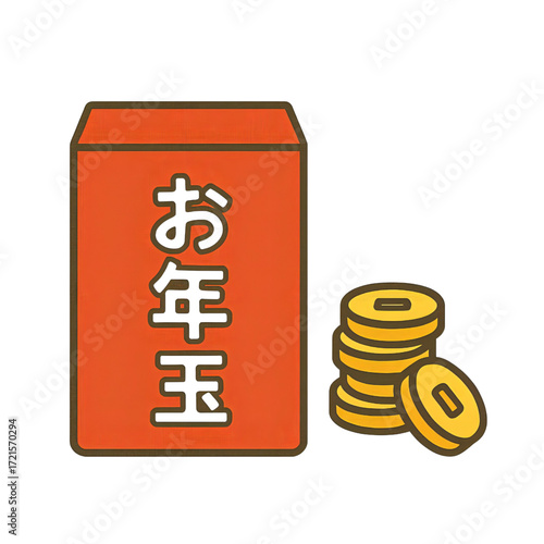 お年玉袋と硬貨｜Otoshidama Envelope and Coins
