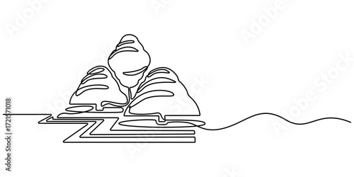 Trees one line set art. Continuous line drawing of plants, herb, tree, wood, Modern single line draw design vector. Outdoors garden landscape design one sketch outline drawing vector illustration