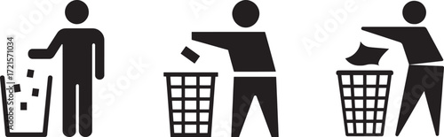 Throw Trash Icon, Trash Can Symbol of Person Disposing Garbage in Bin, Waste Management Vector Illustration