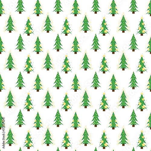 Seamless pattern with Christmas tree with stars. new year tree endless texture