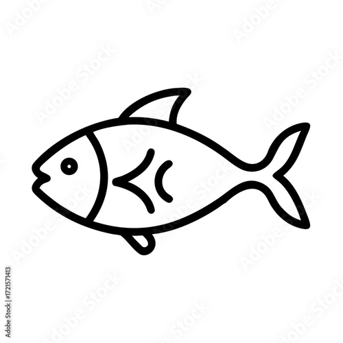 Creative flat illustration of a fish swimming in a circular wave, showcasing vibrant colors and dynamic movement, symbolizing freedom and aquatic life in a playful design