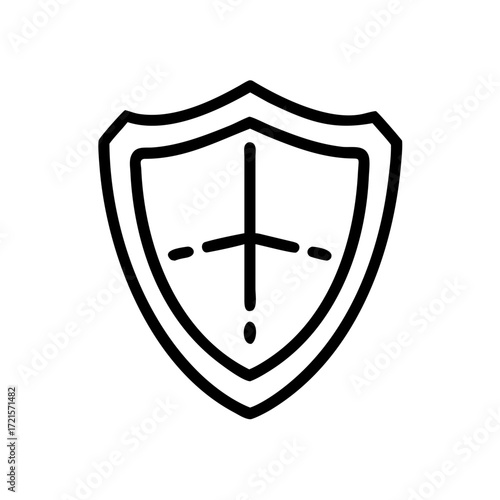 Shield icon with a modern design, featuring a central emblem and smooth lines, representing protection, security, and safety in a digital context