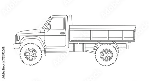 Simple line drawing of a rugged utility pickup truck vehicle design