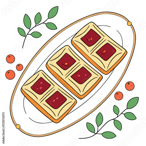 Kolache pastry with a fruit filling on a Danish with vector leaf Adobe Illustrator Artwork