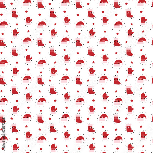 Santa hat and mitten Seamless pattern. Christmas endless texture for wrapping paper, decor