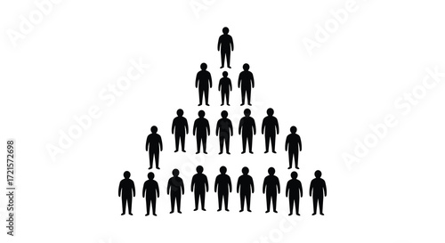 A simple black and white image showing a human pyramid structure
