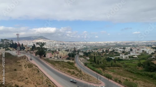 A panoramic view from the mountain of the old white city of Tetouan, North Morocco. with a view of all the City near the city of tangier