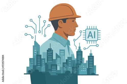 Innovative urban development: engineer double-exposed to AI cityscape