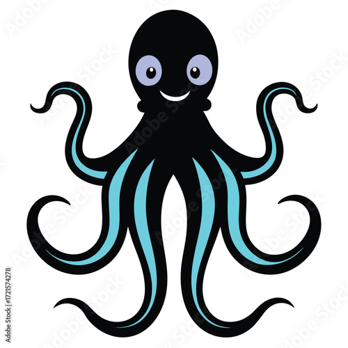Black and white octopus outline isolated on white background