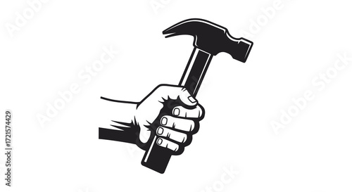 A hand firmly gripping a black and white claw hammer illustration