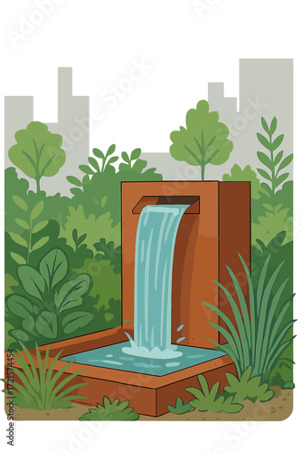 A rusty metal waterfall in the garden, crafted in an urbanism style