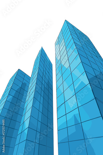 Modern architecture featuring glass skyscrapers that reflect sunlight from an upward perspective