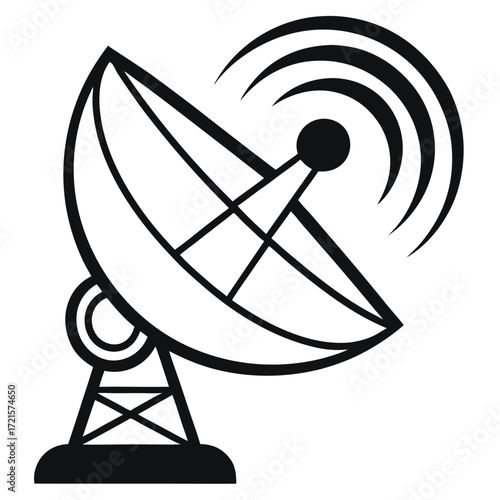 Satellite dish sending signals isolated on white background
