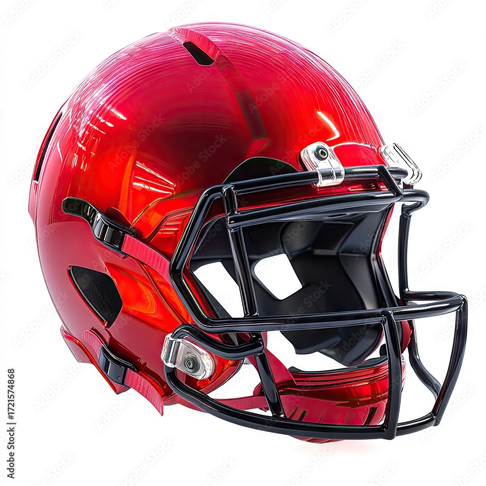 Fototapeta premium Shiny red football helmet with black facemask