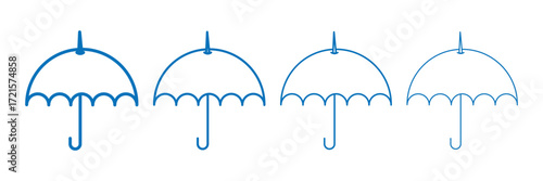 Umbrella icon on white background. Umbrella icon set vector in blue line. Parasol, rainshade, beach umbrella logo symbol.