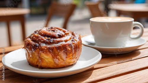 Fresh chelsea bun with icing on a plate