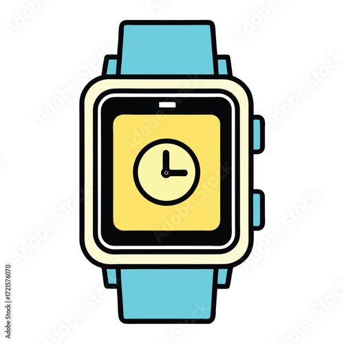 Modern smartwatch with clock outline isolated on white background