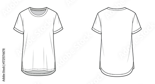 Technical fashion illustration of a simple oversized white t shirt design