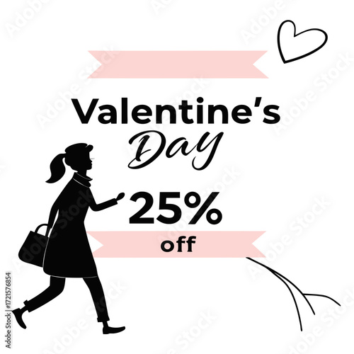 Valentine s Day sale banner with a woman silhouette and 25 percent off promotion