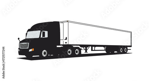 Simple black and white illustration of a large semi truck trailer