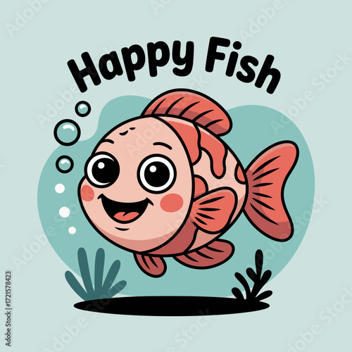 Happy fish swimming in a light blue background, suitable for aquaticthemed designs, childrens books, educational materials, and fishrelated content.