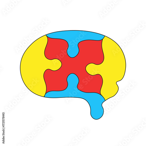 Mental Health. Vector Brain with puzzle pieces in color of Autism.  Colored Brain isolated transparent background perfect for Mental Health Autism poster banner card cover template design. Editable