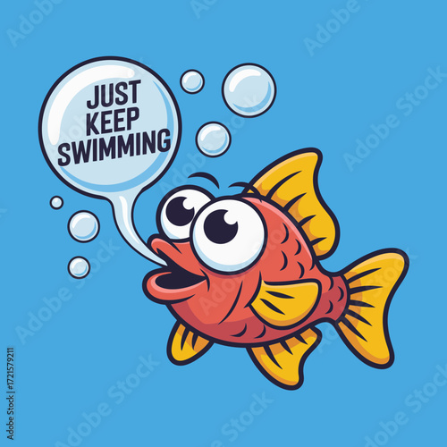 Fish happily encourages with motivational advice, set against a serene blue backdrop. Perfect for posters, social media, and educational materials.