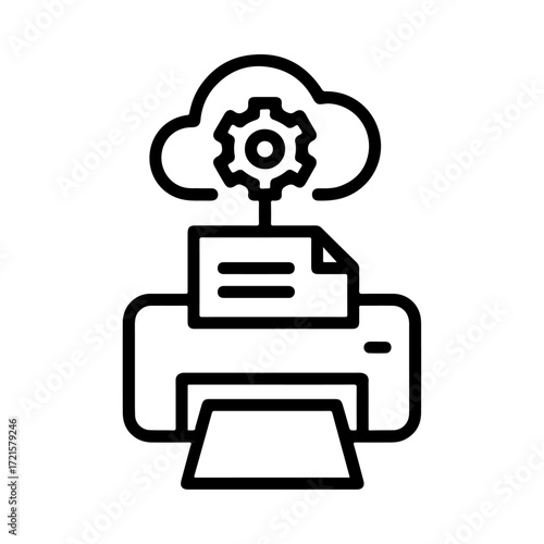 Cloud printer outline, smart printing icon, wireless print interface, connected device design, cloud printing symbol, digital print system