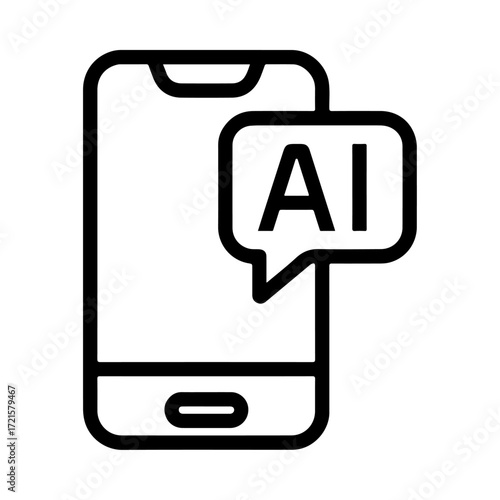 AI assistant outline, smart phone icon, virtual helper interface, intelligent mobile design, AI assistant symbol, digital helper system
