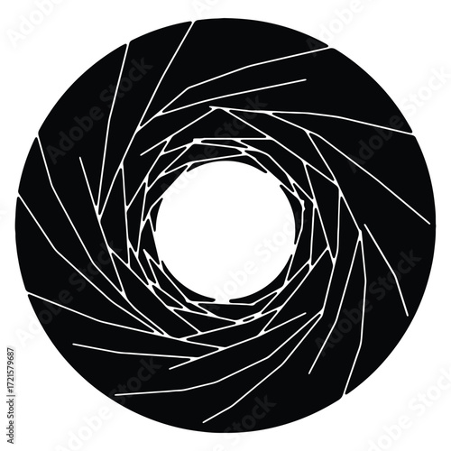 Camera lens aperture diaphragm black and white abstract circular design