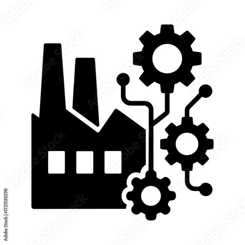 Smart factory icon, industrial IoT system, connected manufacturing network, intelligent production automation, Industry 4.0 technology, digital factory management
