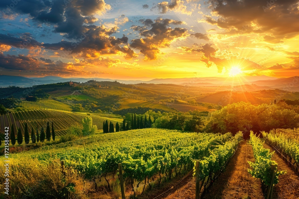 Fototapeta premium Ultra Hd Image of Vineyards in Tuscany, Italy at Sunset