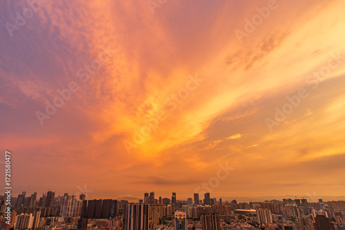 beautiful sunset glow in city in Shenzhen