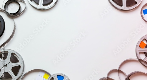 Film Reels Border on White Background