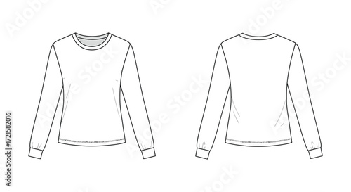 Technical illustration of a plain long sleeved crew neck sweater design