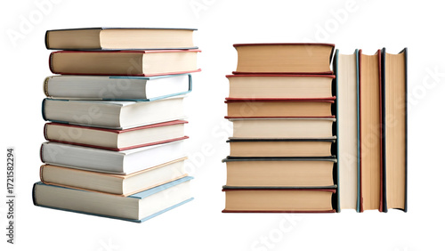 An isolated stack of old books with a white background symbolizes education, knowledge, and literature