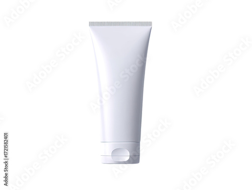 Blank white tube, cosmetic packaging.  A simple, cylindrical tube,  smooth, matte finish,  for lotion, cream, or other body care products