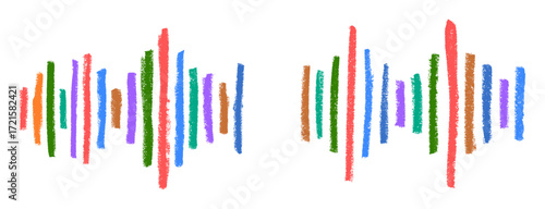 Colorful Sound Wave Equalizer Crayon Chalk Drawing Doodle Vector Set