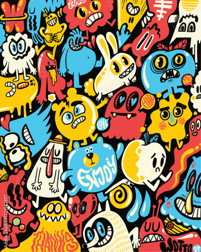 Whimsical monster party with vibrant colors and playful designs, perfect for children's products, quirky branding, and eye-catching creative projects