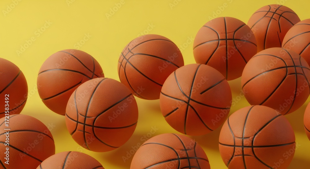 Obraz premium Orange Basketball Balls on Yellow Background