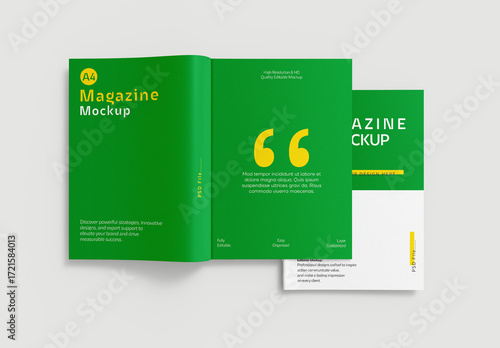Open A4 Magazine and Cover PSD Mockup