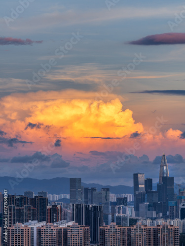 sunset over the city in Shenzhen