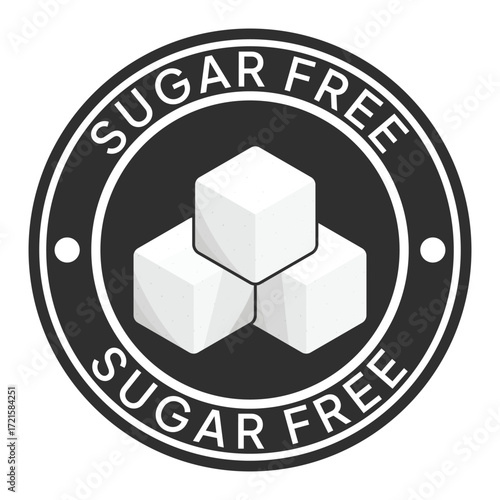 Zero percent blue circle sugar vector label design isolated on white. Minimalist design for food and drink packaging icon, sign, sticker, seal, stamp 100 percent sugar free