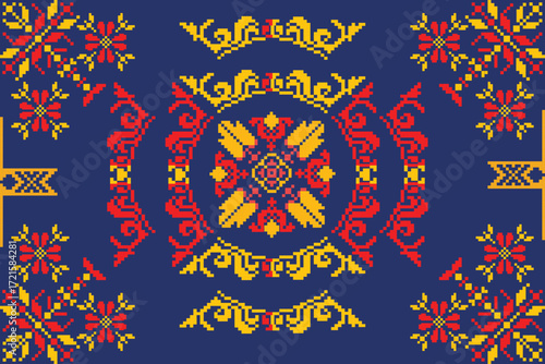 Digital Mandala: Red & Gold Reverie abstract seamless pattern