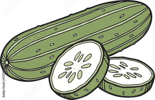 Bumpy green cucumber illustration fresh sliced vegetable vector scalable eps icon
