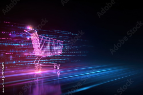 Online shopping cart digital neon future e commerce retail