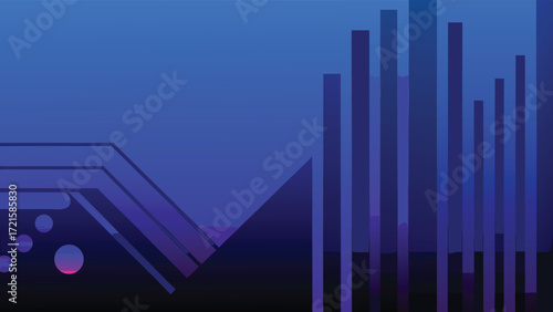 Abstract Blue and Purple Geometric Landscape with Circles Keywords: abstract, blue, purple, geometric, landscape, circles, background, modern, digital, art, design, gradient, futuristic