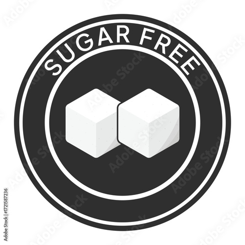 Zero percent blue circle sugar vector label design isolated on white. Minimalist design for food and drink packaging icon, sign, sticker, seal, stamp 100 percent sugar free