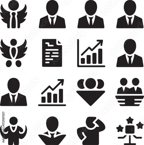 business, leadership, success, icon, set, glyph, corporate, management, strategy, growth, development, team, teamwork, goal, achievement, career, professional, finance