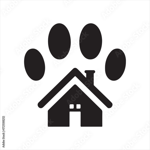 Dog Paw with House vector Silhouette line art logo design concept illustration
